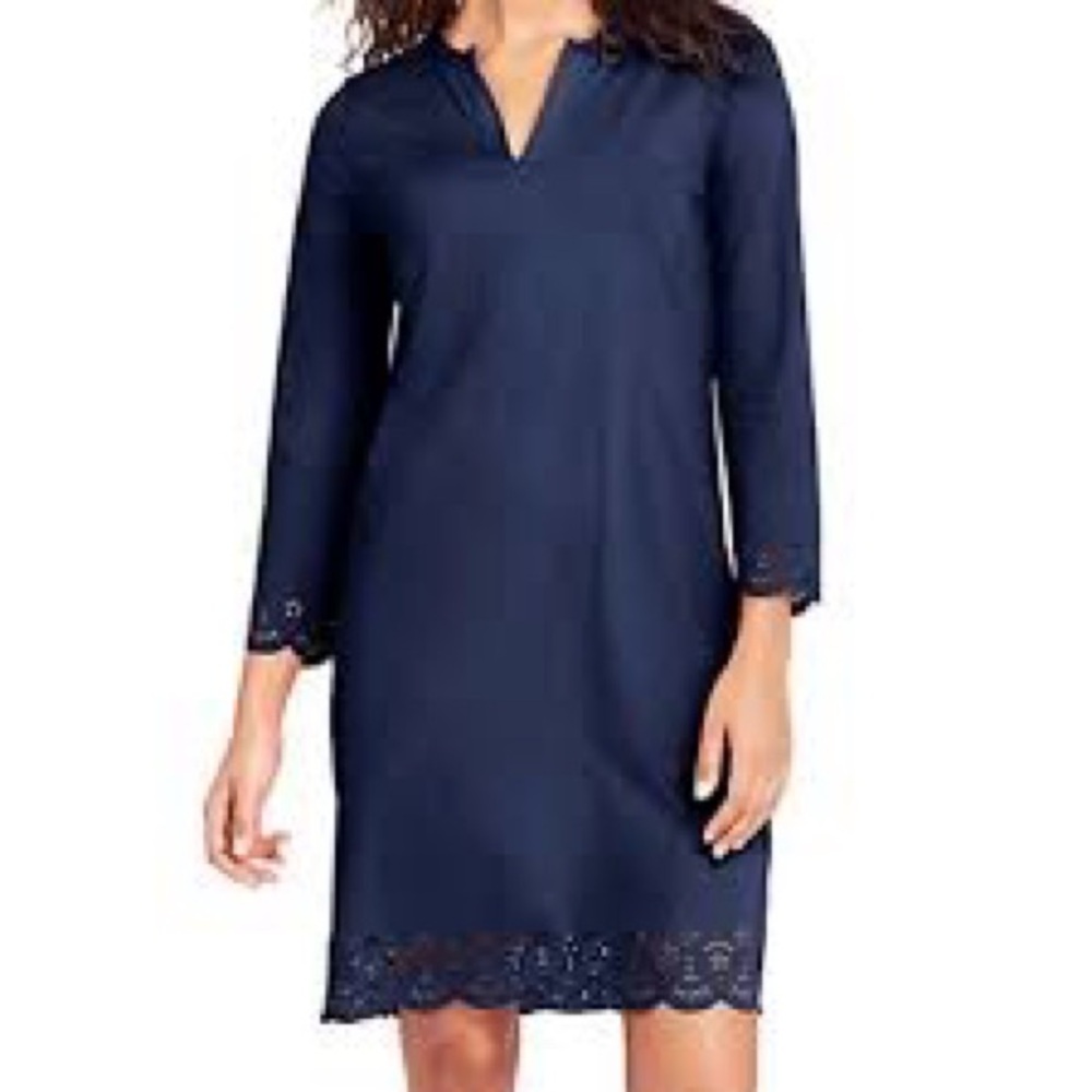Land’s End Navy Eyelet Shift Dress Size M